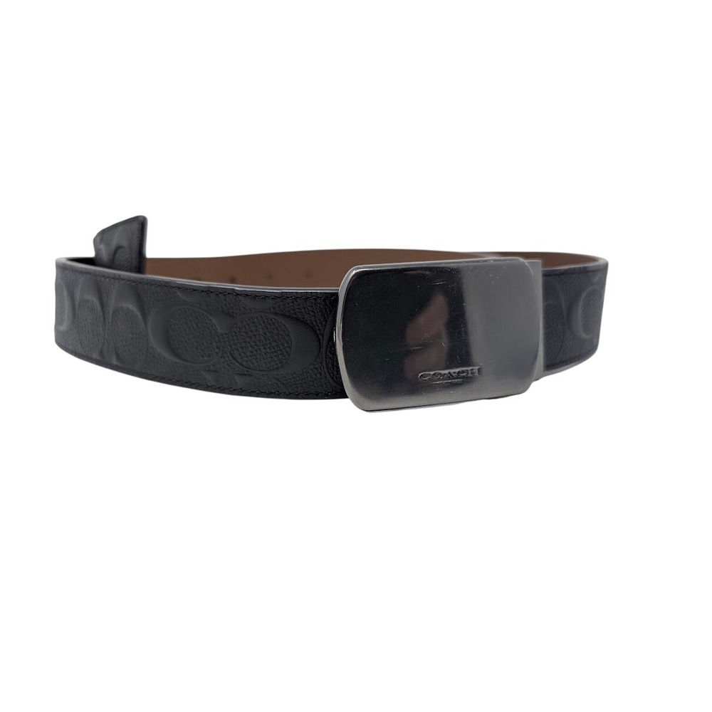 Coach Cut to Size Black‎ Embossed Logo Leather Plaque Belt
